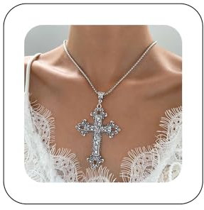 Yienate Gothic Kreuz Choker Halskette Vintage Silber Blume Rebe Kreuz Anhänger Halskette Große Religiöse Kreuz Halskette Punk Erklärung Kruzifix Halskette Schmuck Für Frauen Und Mädchen