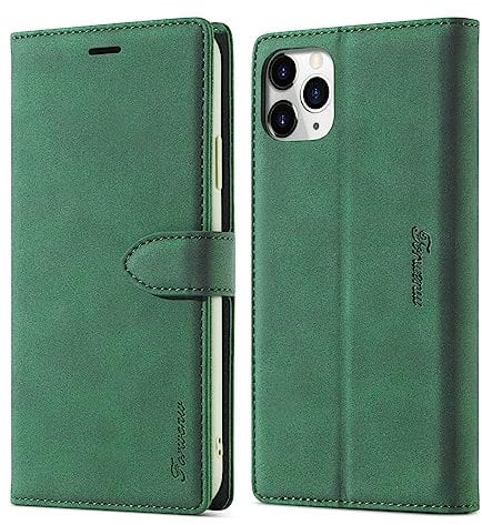 LOLFZ Case for iPhone 11 Pro, Vintage Leather Wallet Case Card Holder Kickstand Magnetic Closure Flip Case Cover Compatible with iPhone 11 Pro (5.8 Inch) - Green