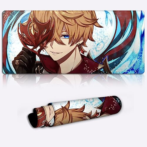 Mousepad Genshin Impact Tartaglia Gaming Mouse Pad personaggio del gioco XXL Tappetino per Mouse esteso Con (11,8x31,49X0,15) pollici