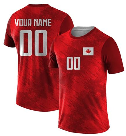 Yolovi Personalisiertes Fussballtrikot mit Namen Nummer Drucken Nationalflagge Sport Casual Trikots Fussballshirts für Herren Damen Jugendliche Canada