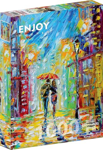 1000 Pieces Jigsaw Puzzle for Adults – Matte Finish, Soft Touch, Sturdy and Unique Pieces, Tight Fit, Vivid Colors, Missing Pieces Service – Couple in Love Walking in The Rainy City – by ENJOY Puzzle