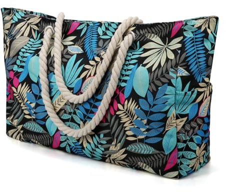 Deciniee Grande Sac de Plage Femme: Imperméable Sac de Plage XXL Extra Large Famille - Pliable Cabas Plage pour Voyage de Vacances Quotidien - Feuille