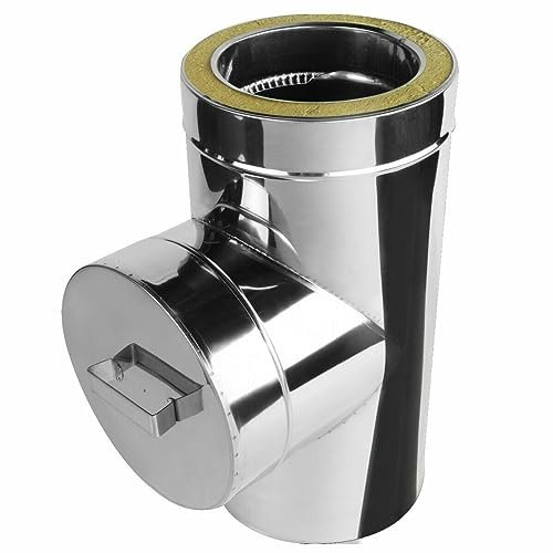Edelstahl Kaminrohr Putztüranschluss Rauchrohranschluss Ofenrohr Doppelwandiges Rohr Rauchrohr Schornstein Abgasrohr Doppelwandig Isoliert Wandstärke 0,6mm (120/180mm, Putztüranschluss)