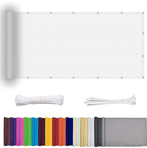 Balkonabdeckung, Balkonumrandung 135 x 550 cm, mit Ösen, Nylon-Kabelbinder und Kordel, Sonnensegel HDPE aus stabilem Material für seitliche Balkon-Garten-Terrasse, weiß