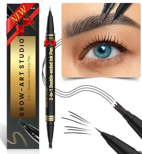 iMethod Microblading Augenbrauenstift - Eyebrow Pencil 2-in-1 Dual-Ended Augenbrauenstift mit 3-Micro-Gabelspitzen-Applikator & präziser Pinselspitze erzeugt natürliche Augenbrauen, Dark Grey
