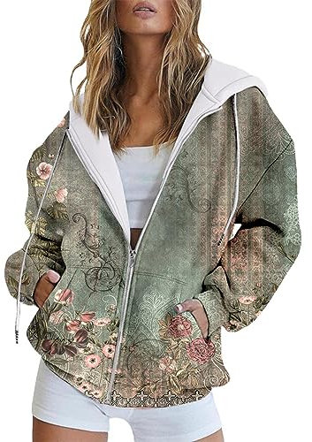 riou Felpa con Cappuccio e Zip a Tutta Lunghezza in Pile Oversize Felpa Donna Firmata Offerta alla Moda Primavera Tintura Cravatta Stampa A Maniche Lunghe Giacca con Tasca Coulisse Carina Hoodie