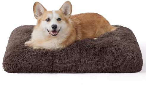 BEDSURE Mittel Hundebett Waschbar, Flauschig Hundekissen, 74x53cm, Braun | Weiche Plüsch Hundematte, Beruhigend Warm für Welpen und Katzen, Rutschfeste Unterseite, Leicht Reinigen