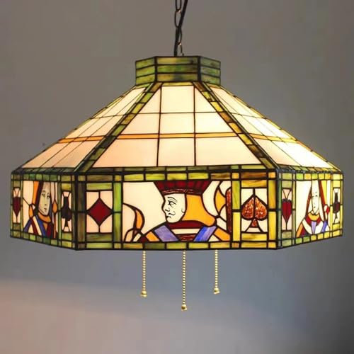 Tiffany Retro Loft Deckenleuchte Pendelleuchte Schalter mit Zugseil Landhaus Spielkartensatz Wohnzimmerlampe Hängelampe Ø50cm Esstisch Pendellamp Küchenlampen 3 flammig E27 für Schlafzimmer Cafe Bar