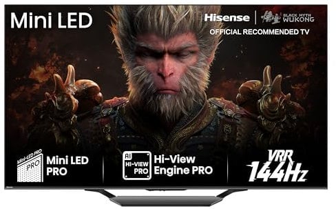 Hisense 75 Inch 144Hz Mini-LED Smart TV 75U7NQTUK - Quantum Dot Colour, Dolby Vision IQ & Atmos, iMax Enhanced, Built-in Subwoofer and Vidaa OS with Freely, Youtube, Netflix and Disney+ (2024 Model)