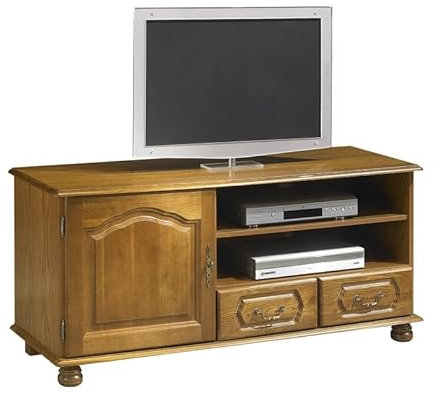 ACTUAL DIFFUSION Meuble TV 60 Pouces Chêne Rustique 1 Porte 2 Tiroirs L 133.6 H 60.7 P 46 cm