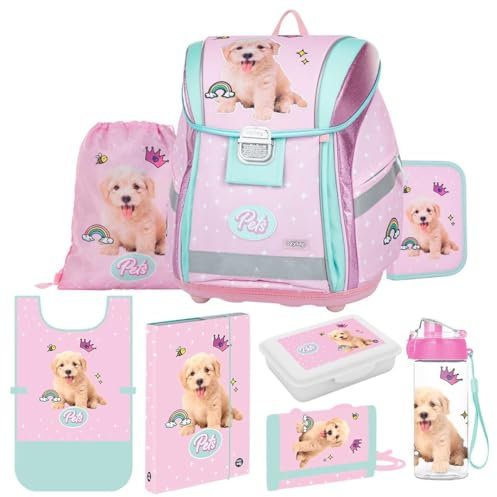 OXY BAG Schulranzen 8tlg. Premium mit Tiere-Motiv | Ergonomische Schulrucksack Set, Sportbeutel, Federmappe, Kunstponcho, Trinkflasche, Snackbox & mehr | Ideal für 1. - 3. Klasse (Schulstart)