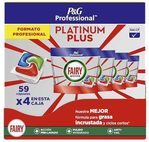 Fairy Professional Platinum Plus Pastiglie Per Lavastoviglie 236 Lavaggi (59x4) Contro il Grasso Incrostato Anche Nei Cicli Brevi, Sistema Di Prelavaggio e Anticalcare Integrato, Per Uso Professionale