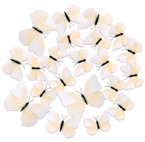 24pcs Butterfly Wall Decor, Magnet Monarch Butterfly Artificial 3D Fridge Butterfly Wall Stickers Art for Refrigerator Locker Wall Home Party Decorations (White)