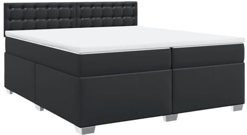 vidaXL Boxspringbett, Bett mit Matratze Kopfteil LED, Polsterbett Doppelbett für Schlafzimmer, Bettgestell mit Lattenrost, Schwarz 200x200cm Kunstleder