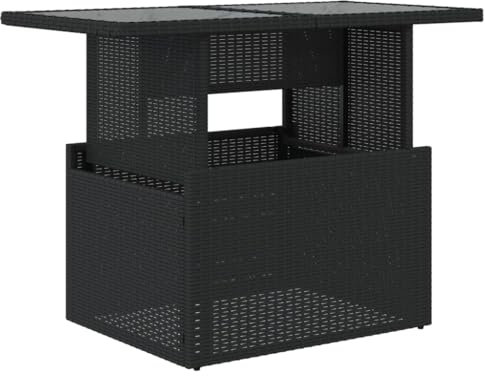 SDWEHO7 Gartentisch mit Glasplatte, PE Rattan Terrassentisch Balkontisch Wetterfest Garten Balkon Esstisch, Hitze- und Wetterbeständig, Schwarz 100x55x73 cm
