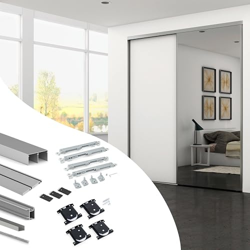 Emuca - Sistema Scorrevole per Armadio di 2 Ante con Profili Sharp, Spessore 18 mm, Chiusura Soft, Pannelli Non Incluse, Anodizzato Opaco | Chiusura Soft, Pannelli Non Incluse, Anodizzato Opaco