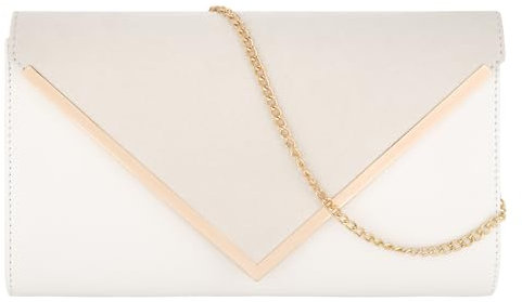 MEGAUK Damen Clutch Samt Abendtasche Elegante Handtasche Envelope Tasche Unterarmtasche mit Kette für Hochzeit Wedding Prom Party (07065 Weiß klein)