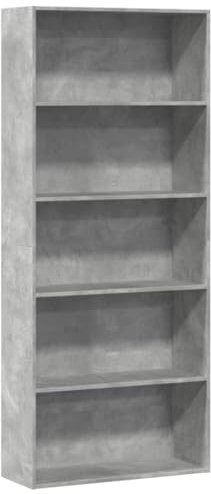 vidaXL Bücherregal, Bücherschrank mit 5 Fächern, Standregal für Wohnzimmer Büro, Büroregal Wandregal Raumteiler, Betongrau Holzwerkstoff