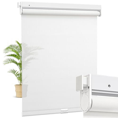 Moonice No Drill Cordless Roller Shades No Tools Light Filtering Roller Windows Blinds Waterproof Fabric Privacy Shades Thermal Insulated Tension Shades for Home Kitchen (White,Custom Size)