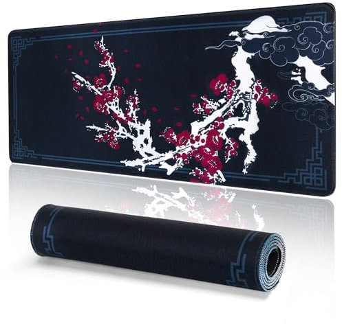 DESERO Gaming Mouse Pad Large Mouse Mat (800 x 300 x 3 MM) XL Extended Desk Mat, Japanese Mouse Mat, Gaming Keyboard Mousepad, Big Desk Pad with Non-Slip Base and Stitched Edge for Work Gaming, B-16.