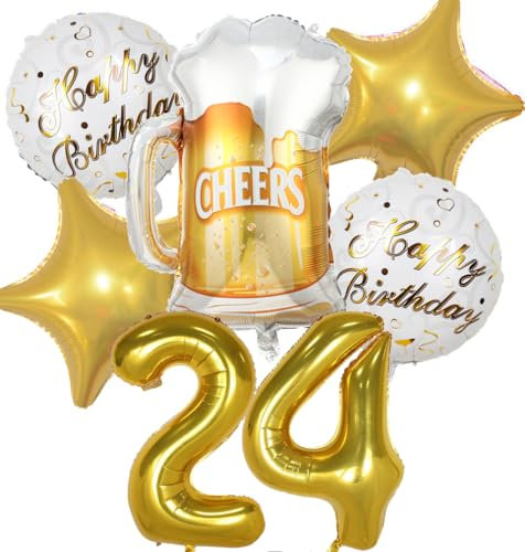 Luftballon 24. Geburtstag Mann Frau, 24 Geburtstag Deko Gold, Geburtstagsdeko 24 jahre Frauen, Ballon Bierflasche Deko zum Geburtstag Mann, Helium Ballons Bier Deko 24. Geburtstag Frau Männer