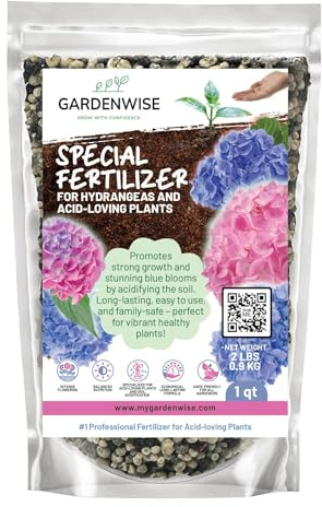 GARDENWISE Slow Release Hydrangea Fertilizer with Iron & Sulfur – Indoor & Outdoor Soil Acidifier for Miracle Growth (1 qt)