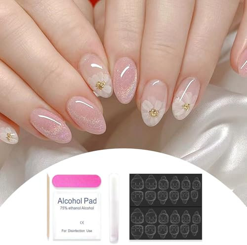 24PCS Short Oval Pink Press on Nails – Full Cover Glossy Jelly Fake Nails for Women, Cute Almond Style, Reusable & Long-Lasting, Easy DIY Application for Daily Wear or Parties
