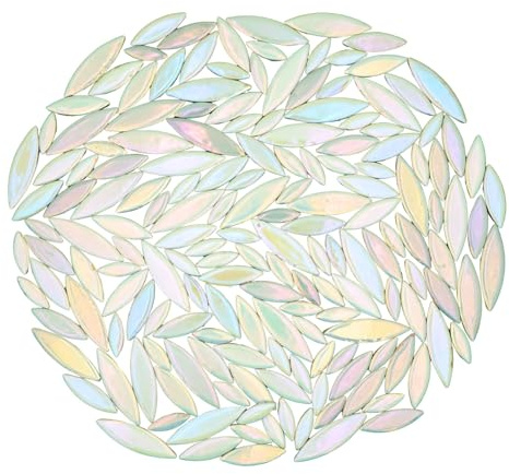 Yuvori 0,5 kg Keramik Blattförmige Mosaikfliesen, gemischte Größen, DIY-Dekor für Badezimmer, Wohnzimmer, Küchen, Gärten (Irisierendes Weiß)