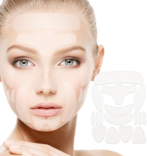 QOMJUFA 16 Pezzi Patch viso di bellezza in silicone,cerotto facciale per la cura della pelle per levigare e idratare occhi, bocca, fronte