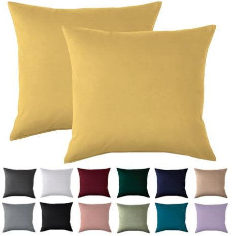 Kissenbezug 40x40 2er Set - Kopfkissenbezug 40 x 40 cm Gelb Für Kissen 100% Mikrofaser Kissenhülle Bügelfrei & Knitterfrei mit Reißverschluss
