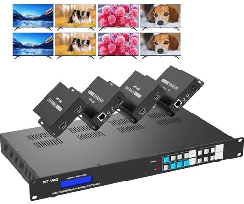 MT-VIKI 4K60Hz HDMI Matrix Extender 4x4 70m 4 in 12 Out über CAT6 Ethernet Kabel mit 4 POC Empfängern Web RS232& IR Control 4xLoop Out 4:4:4