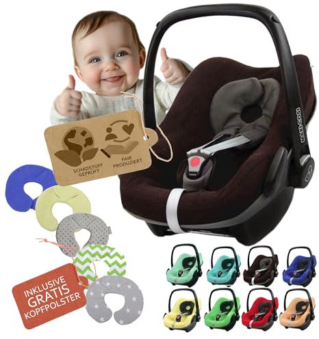 Frottee Sommerbezug [Schonbezug für Babyschale] Autositz kompatibel mit Maxi Cosi Pebble und Pebble Plus + GRATIS Kopfpolster (braun)
