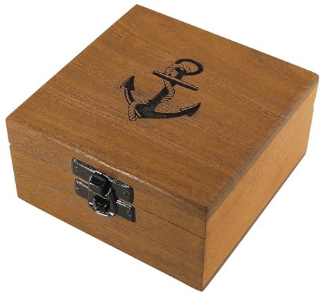 Sea-Club Holzbox mit Anker-Lasergravur Schatulle Akazienholz/Messing 10x10cm