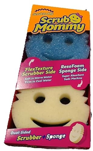 Scrub Daddy Scrub Mommy Cleaning Sponges - Dual Sided Non Scratch Sponge Scourers, Smiley Kitchen Sponges for Dishwashing & Bathroom, FlexTexture Dish Scrubber Sponge, Blue Twin Pack