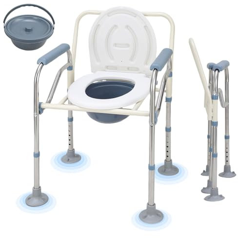 Sonnewelt Klappbarer Toilettenstuhl für Senioren bis 150KG, 5-Fach Höhenverstellbarer Nachtstuhl mit Eimer Toilettenhilfe WC Hocker für Senioren & Schwangere Inkl. Hygiene-Becken