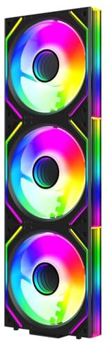 Jungle Leopard Interstellar-V2 Daisy Chain RGB PC Ventilateur 120MM 3er Pack,1850RPM/68CFM/2.4mmH2O/24LEDs,5V3PIN ARGB und 12V4PIN PWM Ventilateur (Noir)