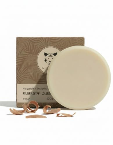 ANYMALE® Premium Rasierseife Sandelholz 100g für Damen & Herren - Handgefertigt in Deutschlands ältester Seifenmanufaktur - Für die Rasur mit Rasierhobel & Rasiermesser - Bart- & Rasier Seife vegan