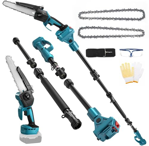 2 in 1 Mini Chainsaw Cordless 8 Inch Pole Saw Compatible with Makita 18V, Brushless Chainsaw with 2M Extension Pole, Extendable up to 4.5m for Pruning Branch Cutting Garden Maintenance (No Battery)