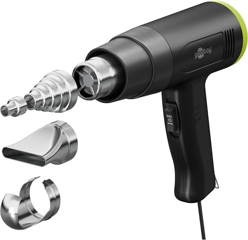 goobay 1500W Heißluftpistole - Heißluftfön, 2 Temperaturstufen (200°C/500°C), Luftstrom 450I/min, inkl. 4 Aufsätze für Schrumpfschläuche, Entlöten, Verformen, Abtauen, Trocknen