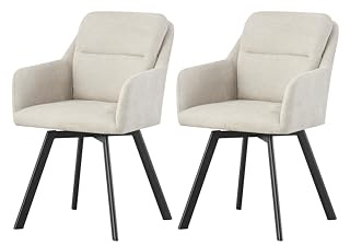 xonox.home – 4 Fuß Stuhl Sophie mit Armlehne 53x87x62 cm Creme 2er Set – Komfortabler Esszimmerstuhl mit hoher Rückenlehne – Belastbar 120 kg – Design-Stuhl für Wohnzimmer und Essbereich