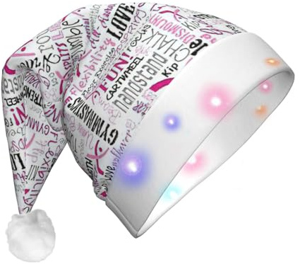 SDEGTHO Nikolausmütze, mit blinkenden LED-Lichtern, für Erwachsene, Rosa