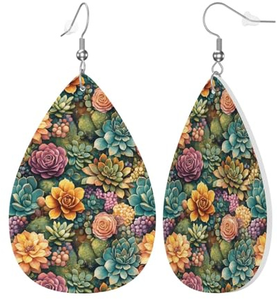 Succulent Colorful Print Earrings for Women, Teardrop Earrings for Women Trendy, Colorful Fashion Tear Drop Earring Jewelry