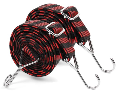 vsshe 2PCS Tendeurs Elastiques Réglables, 3CM x 2M Tendeurs Elastique avec Crochets, Sandow Plat Anti-Dérapant, Crochets Anti-Rouille pour Bagages/Tente/Transport de Charges/Vélo/Moto/Voiture/Camping