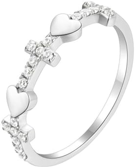 Lirzxin Anelli Anniversario Donna, Anello Oro Matrimonio 9K Croce A Cuore con Moissanite Rotonda Anello Fidanzamento Matrimonio Oro Giallo Misura 22