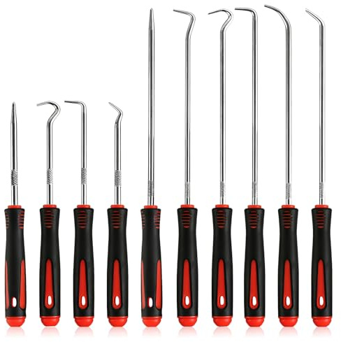 Euablfo Auto Haken Set, 10 Stück Wellendichtring Werkzeug, Rot Precision Pick, Haken Werkzeug 16,5cm und 24cm, Simmerring Werkzeug für Öl-Ringe, O-Ring Dichtung, Auto Schläuchen