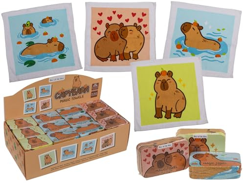 Palleon 12er Capybara Zauberhandtuch Set – 100% Baumwolle | Magisches Kinder-Handtuch 30x30 cm – entfaltet sich in Wasser – ideal als Mitgebsel & Geschenk