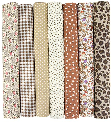7 Stück Baumwollstoff Paket, COGVOHY 50 × 50 cm Stoffe zum Nähen, Patchwork Stoffe, Patchwork zum Quilten, Baumwolle Quadrate Stoffpakete zum Nähen Patchworken DIY Basteln Handwerken Puppenkleidung