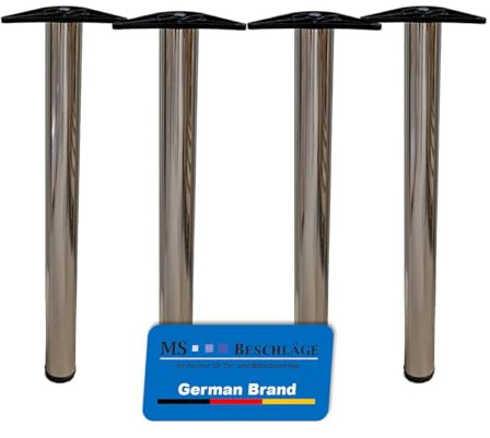 MS Beschläge Tischbeine 4er Set rund Ø60mm Edelstahl Optik - Tischfüße Metall 710mm Höhe & höhenverstellbar - 50kg Tragkraft pro Möbelbein - Tischstütze für DIY Esstisch & Schreibtisch + Montageplatte