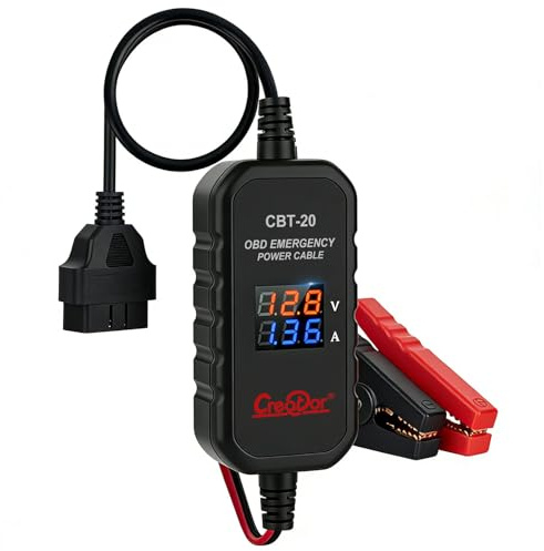 Creator CBT-20 OBD2 Vehicle Emergency Power Supply Cable with Voltage and Current Display 12V Car Memory Saver Cable with Over-Current, Over-Voltage and Polarity Reverse Protection