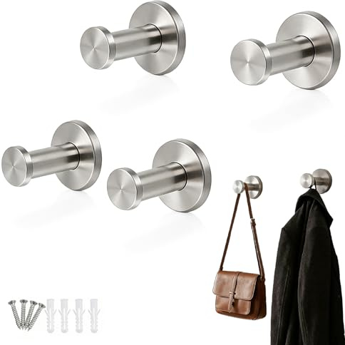 JIXLOUR Handtuchhaken zum Bohren, 4 Stück Edelstahl Wandhaken zum Schrauben, 50 mm Handtuchhalter zum Bohren, Geeignet für Küche, Badezimmer & Garderobe - Robuste Aufhänger für Handtücher & Kleidung